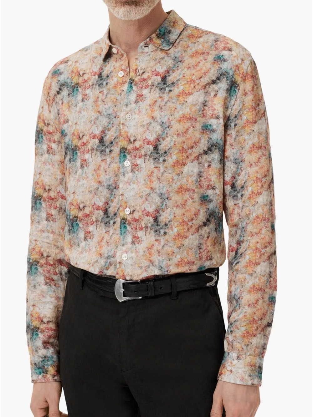 John Varvatos  Luca Paint Pattern Button-Up Linen Shirt Men Size X-Large NEW